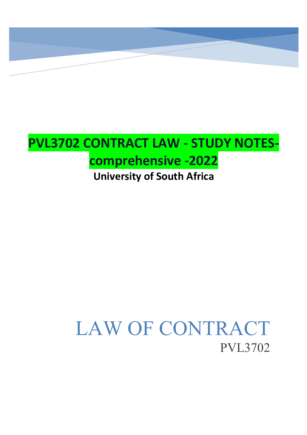 Preview image of PVL3702 CONTRACT LAW - STUDY NOTES-comprehensive -2022 document
